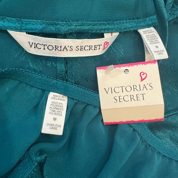 90s Victoria’s Secret Stretch Satin Vintage Green Babydoll Slip Dress 2PC NWT M🔥 - Picture 3 of 11